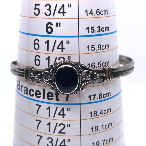925 Sterling Silver Black Onyx Oval Cabochon Cuff Bracelet Native American VTG - Picture 13 of 16